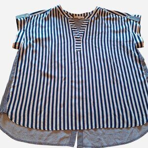 Women's plus size 1X navy and white stripped short sleeve blouse.